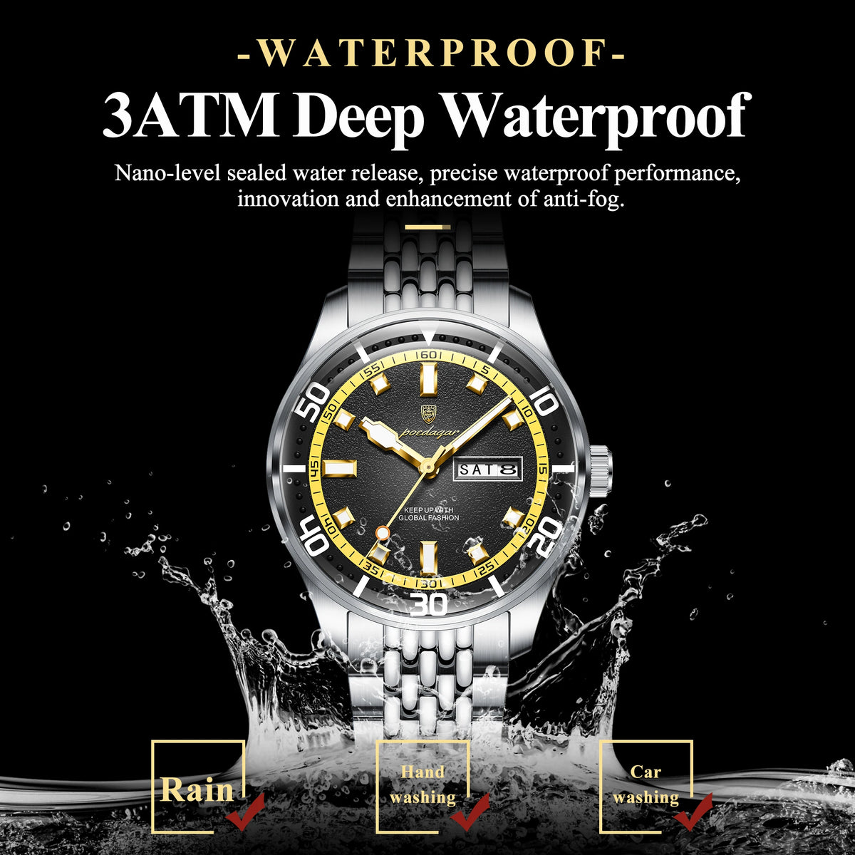 Poedagar 609 Men's Watches Luxury High Quality Waterproof Quartz Watch Montre Luminous Stainless Steel Date Wristwatch for Men