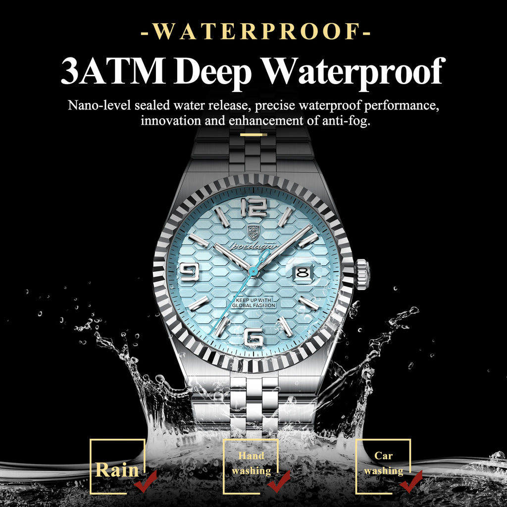 Poedagar High Quality Stainless Steel Quartz Watch Luxury Waterproof Luminous Men's Wristwatch