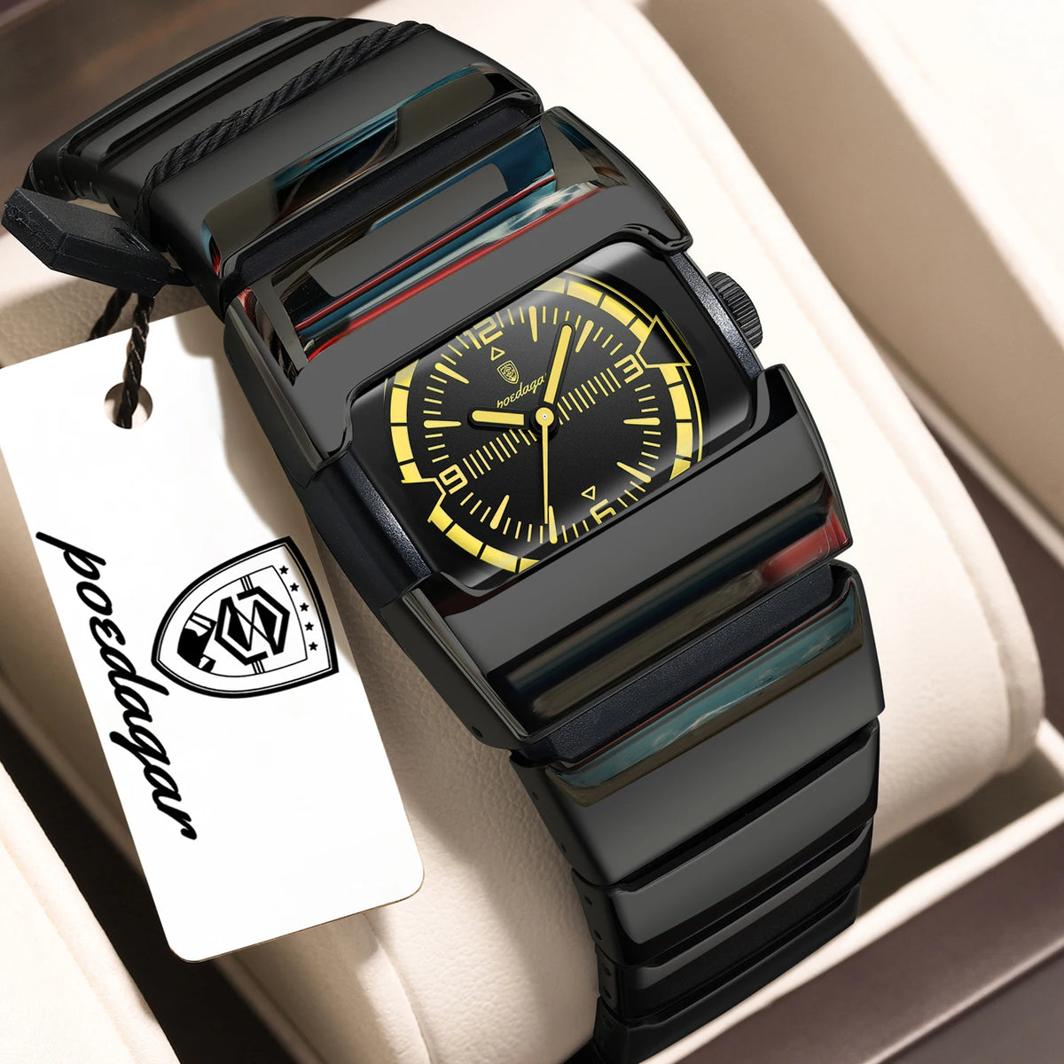 Poedagar 846 Luxury Men Square Quartz Watch Stainless Steel Strap Hardlex Glass 3ATM Waterproof Luminous Wrist Watch Wholesale