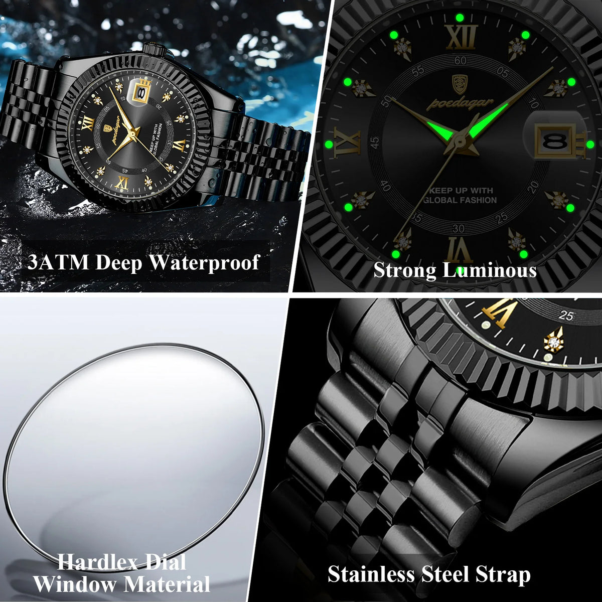 Poedagar 910 Luxury Mens Watch Casual Waterproof Luminous Date Montre Homme Stainless Steel Business Quartz Watch for Men