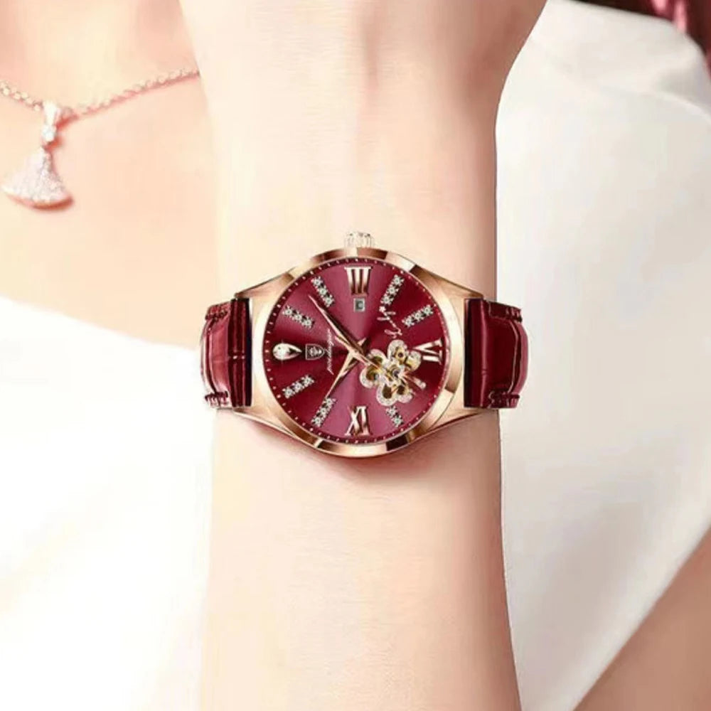 Poedagar Fashion Luxury Diamond Quartz Wrist Watch Leather Hand Band Ladies Watches Waterproof Date Women Watch for Girls