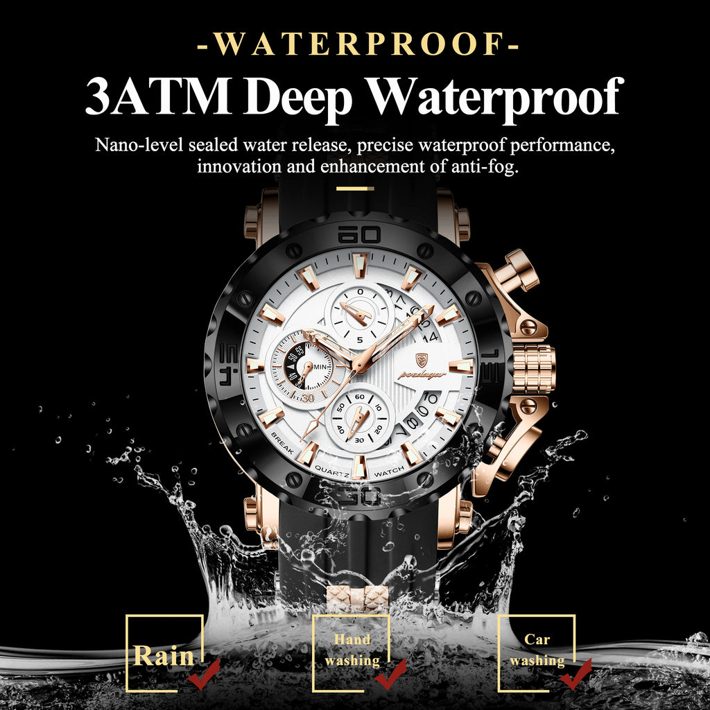 Mens Watch Luxury Poedagar 892 Silicone Strap Waterproof Quartz Watches Montre Luminous Sports Chronograph Watch for Men Relogio