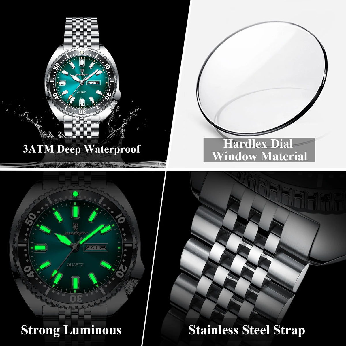 Poedagar Hot Sale Luxury Business Montres Stainless Steel Quartz Watches Waterproof Luminous Watch for Men
