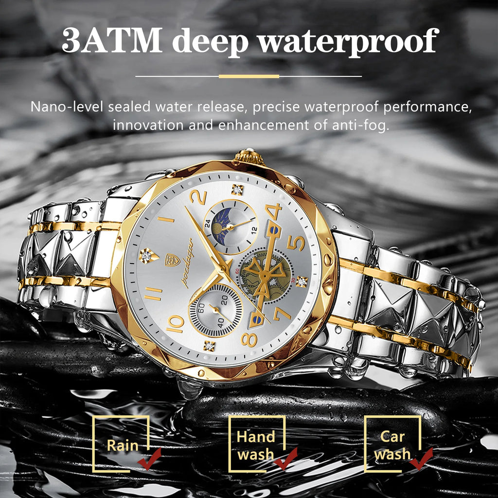 Poedagar 972 Watch for Men Luxury Fashion Chronograph 3ATM Waterproof Reloj Hombre Luminous Stainless Steel Quartz Watches