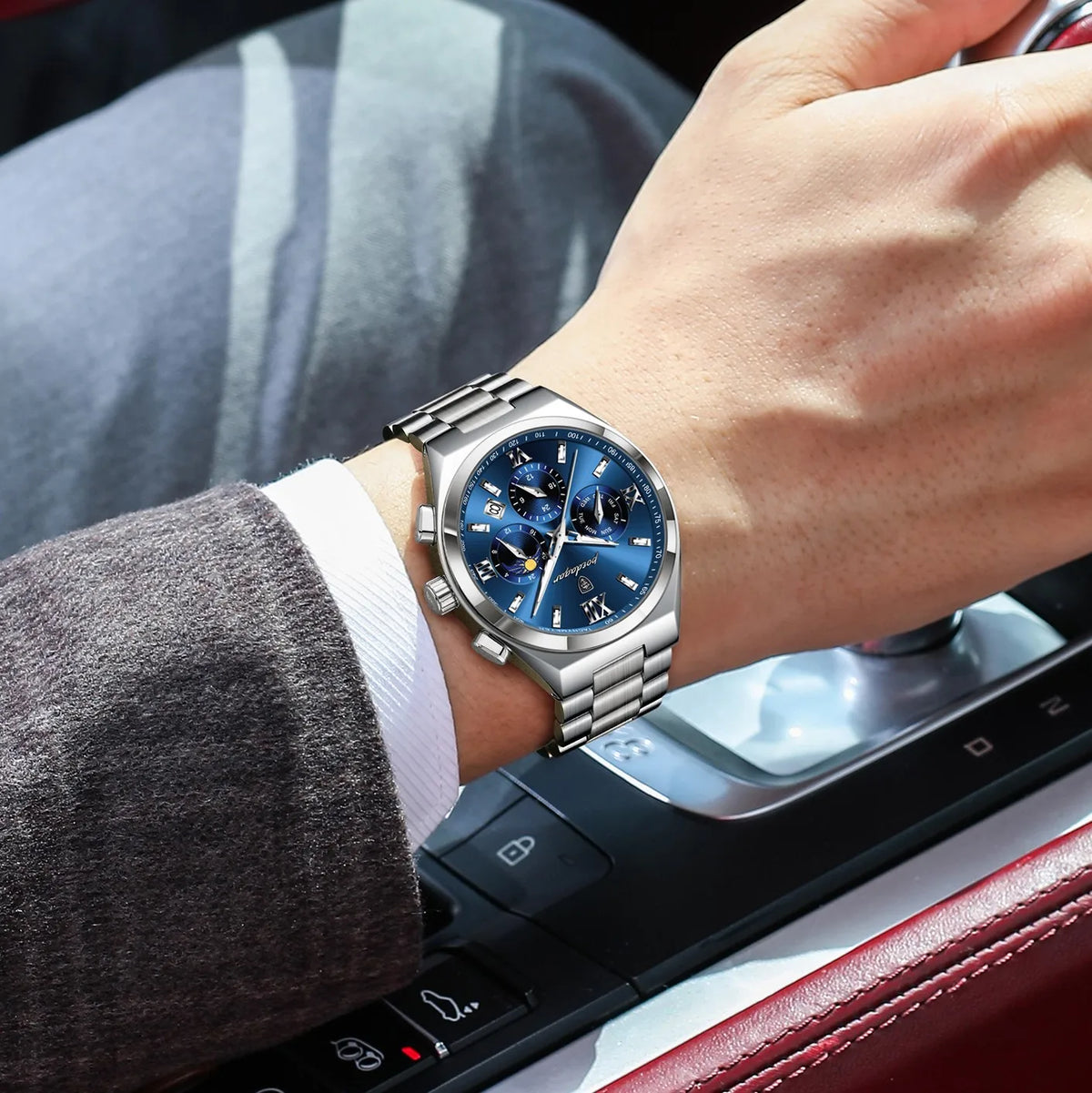 Poedagar 688 Luxury Men's Quartz Watch Waterproof Luminous Wristwatch Multi-Functional Chronograph Stainless Steel Watch for Men