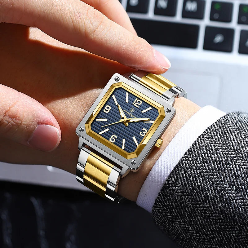 Poedagar 870 Business Luxury Square Quartz Men Watch Waterproof Luminous Stainless Steel Watch for Men