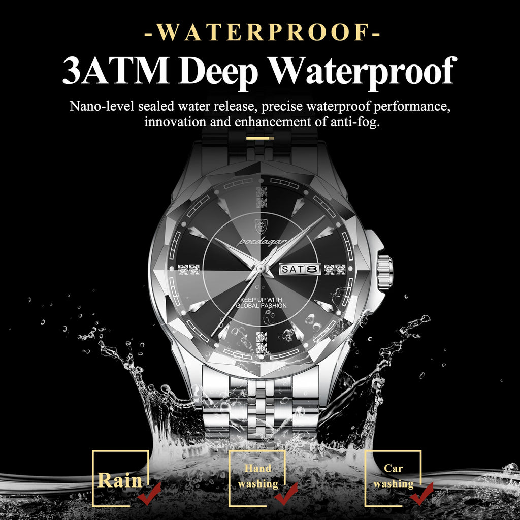 Poedagar 674 Luxury Men's Watches Business Stainless Steel Quartz Watch Waterproof Luminous Calendar Reloj Wristwatch for Men