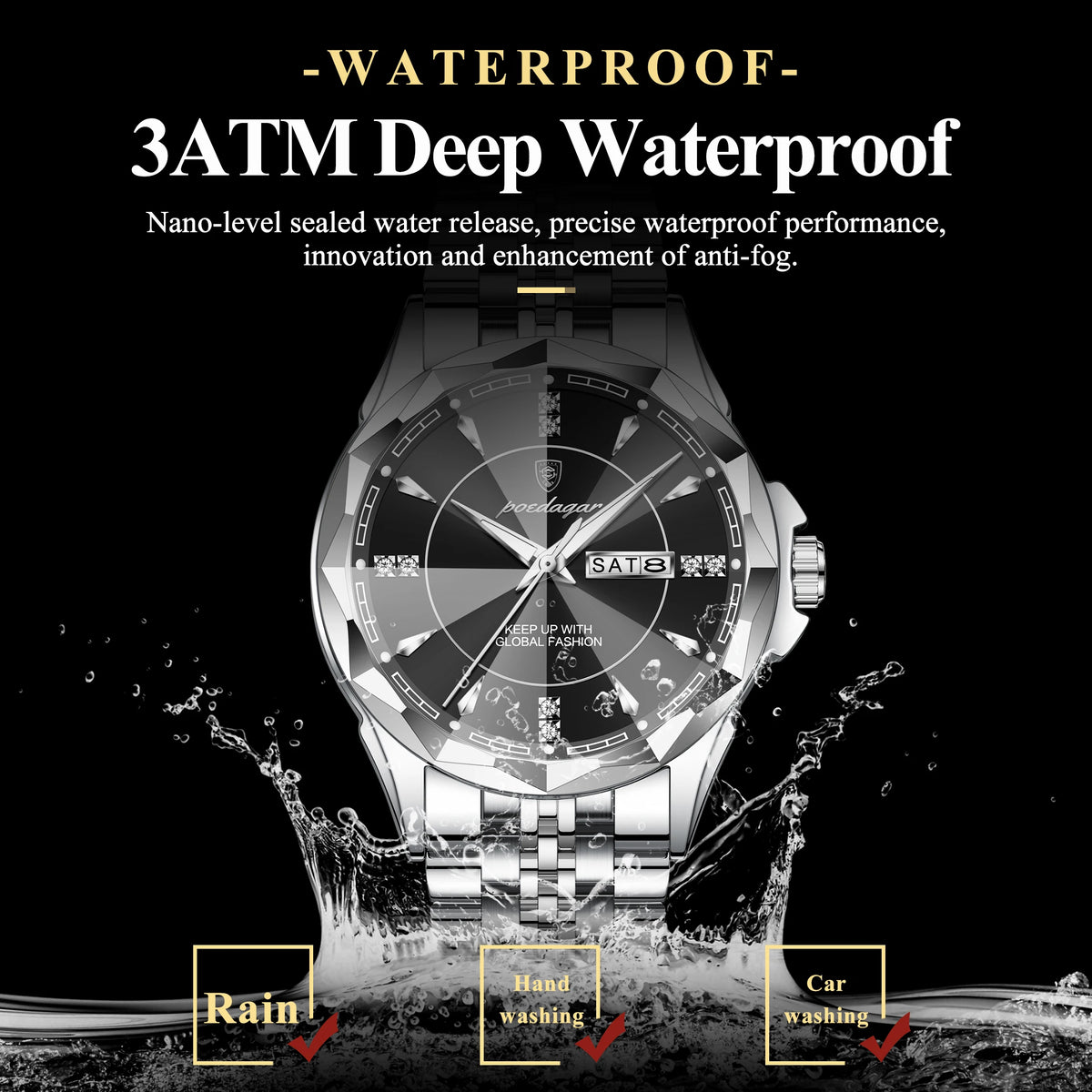 Poedagar 674 Luxury Men's Watches Business Stainless Steel Quartz Watch Waterproof Luminous Calendar Reloj Wristwatch for Men
