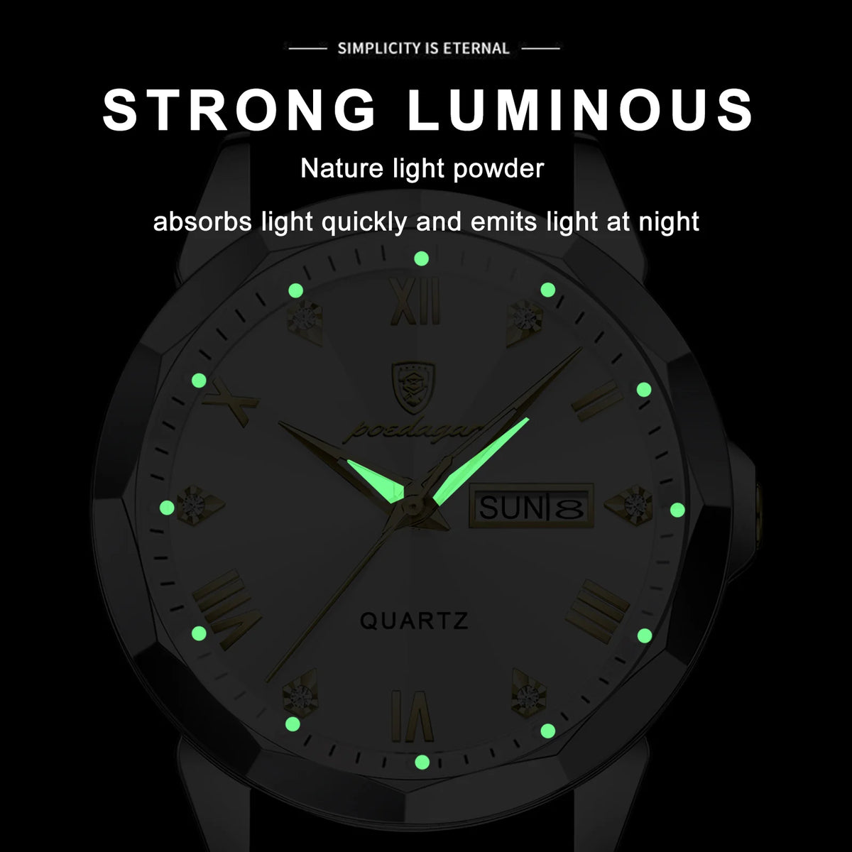 Poedagar Luxury Fashion Diamond Montre Homme 3 Bar Waterproof Stainless Steel Quartz Watches Luminous Date Watches for Men