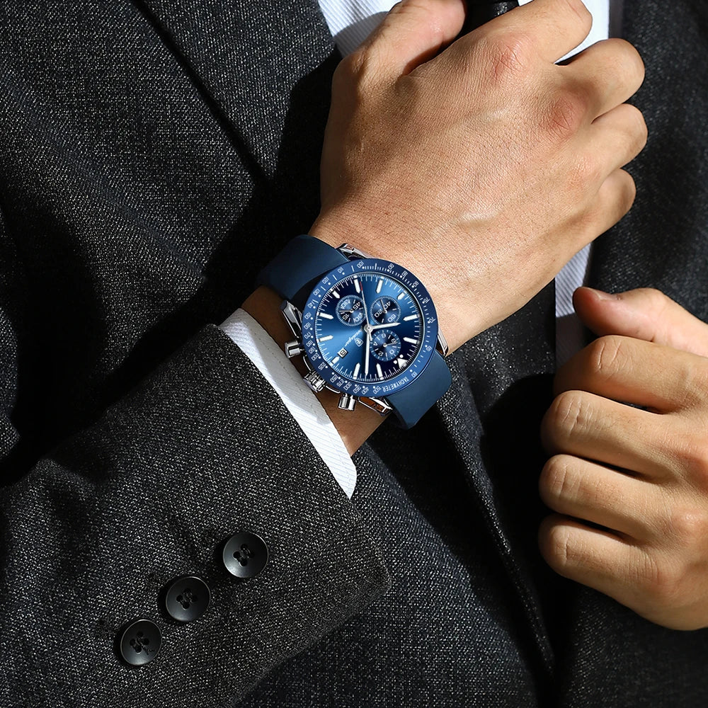 Poedagar Hot Sale Chronograph Men Watch Fashion Sport Watches Watches Calendar Cl Luminous Quartz Leather Wrist Waterproof Alloy