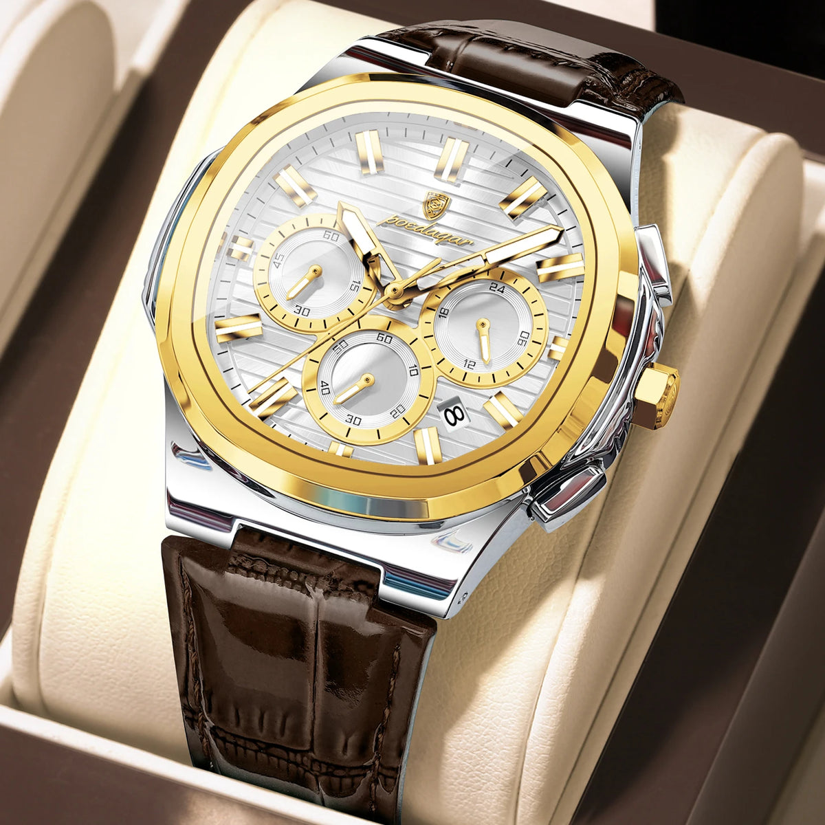 Poedagar 834 Luxury Mens Quartz Watch Wholesale Relogio Masculino Waterproof Luminous Leather Strap Chronograph Daily wear