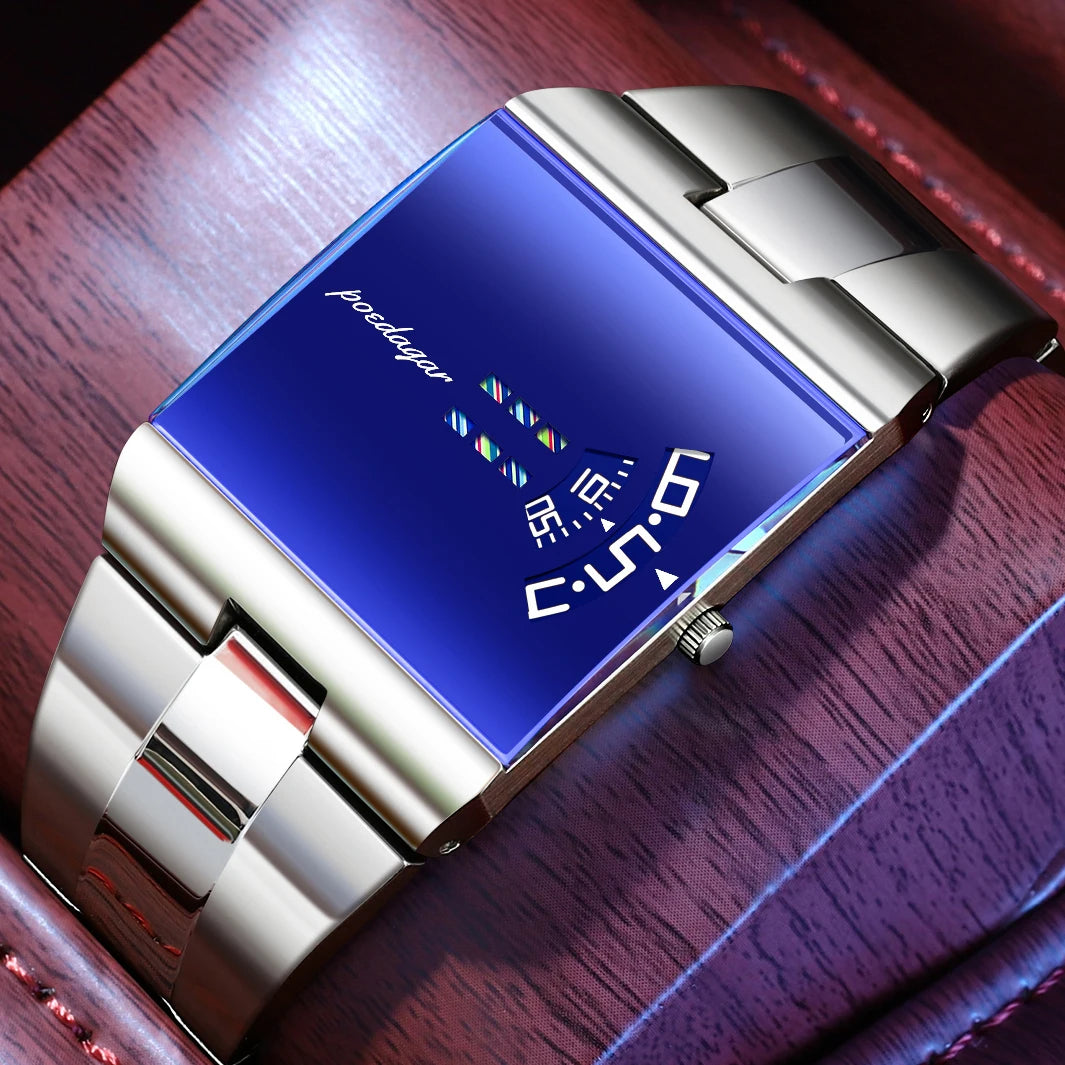 Poedagar 857 Luxury Men's Watch Trendy Stainless Steel Montre Blue Mirror Dial Waterproof Business Classic Factory Wholesale