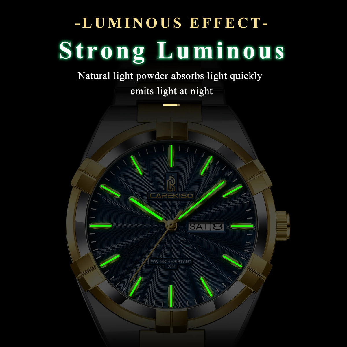 CAREKISO Business Men Date Week Waterproof Luminous Quartz Men Wristwatch Stainless Steel Men's Watches