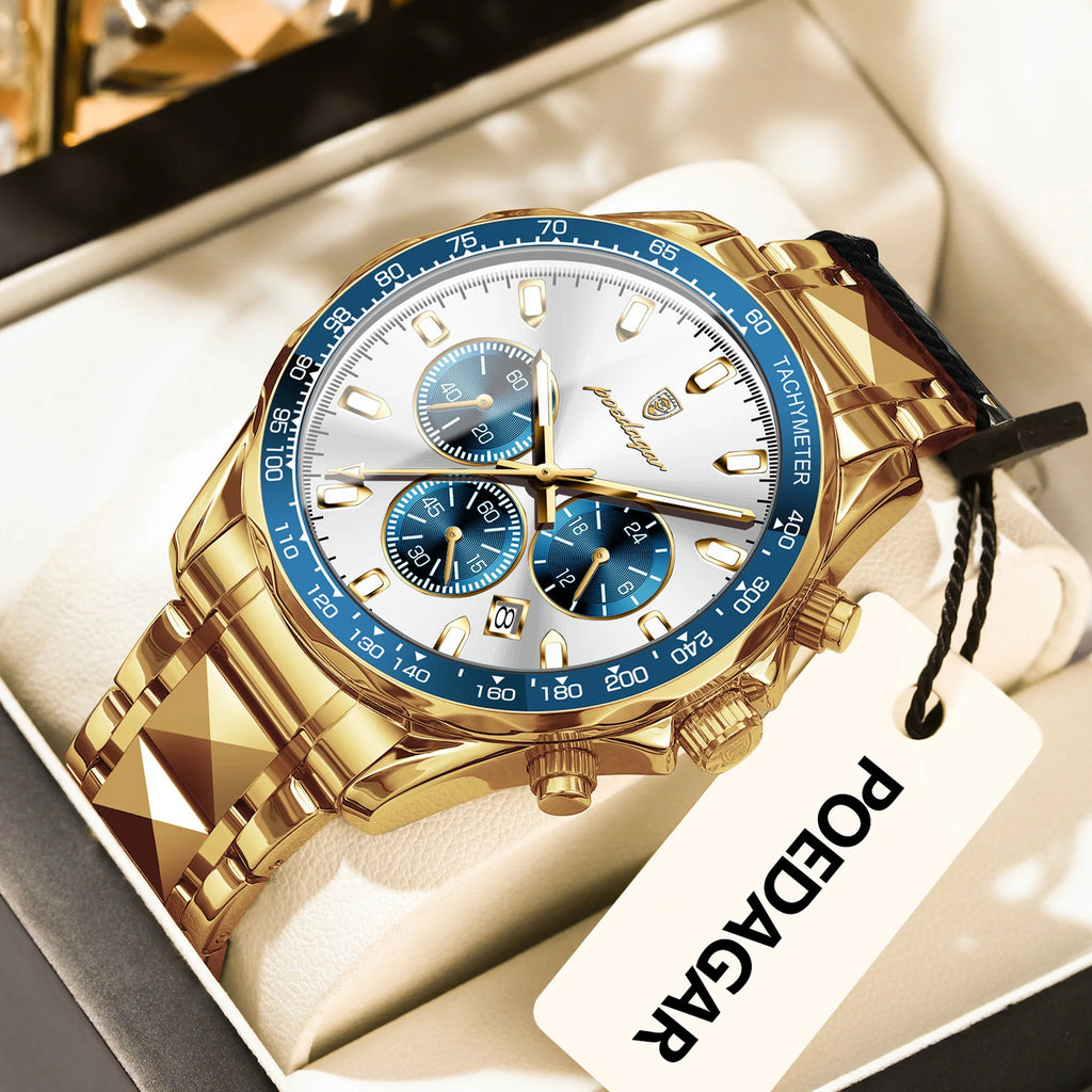 Poedagar 815 Men Quartz Watch Luxury Sport Chronograph Reloj Stainless Steel Luminous Waterproof Watch for Men Ready to Ship