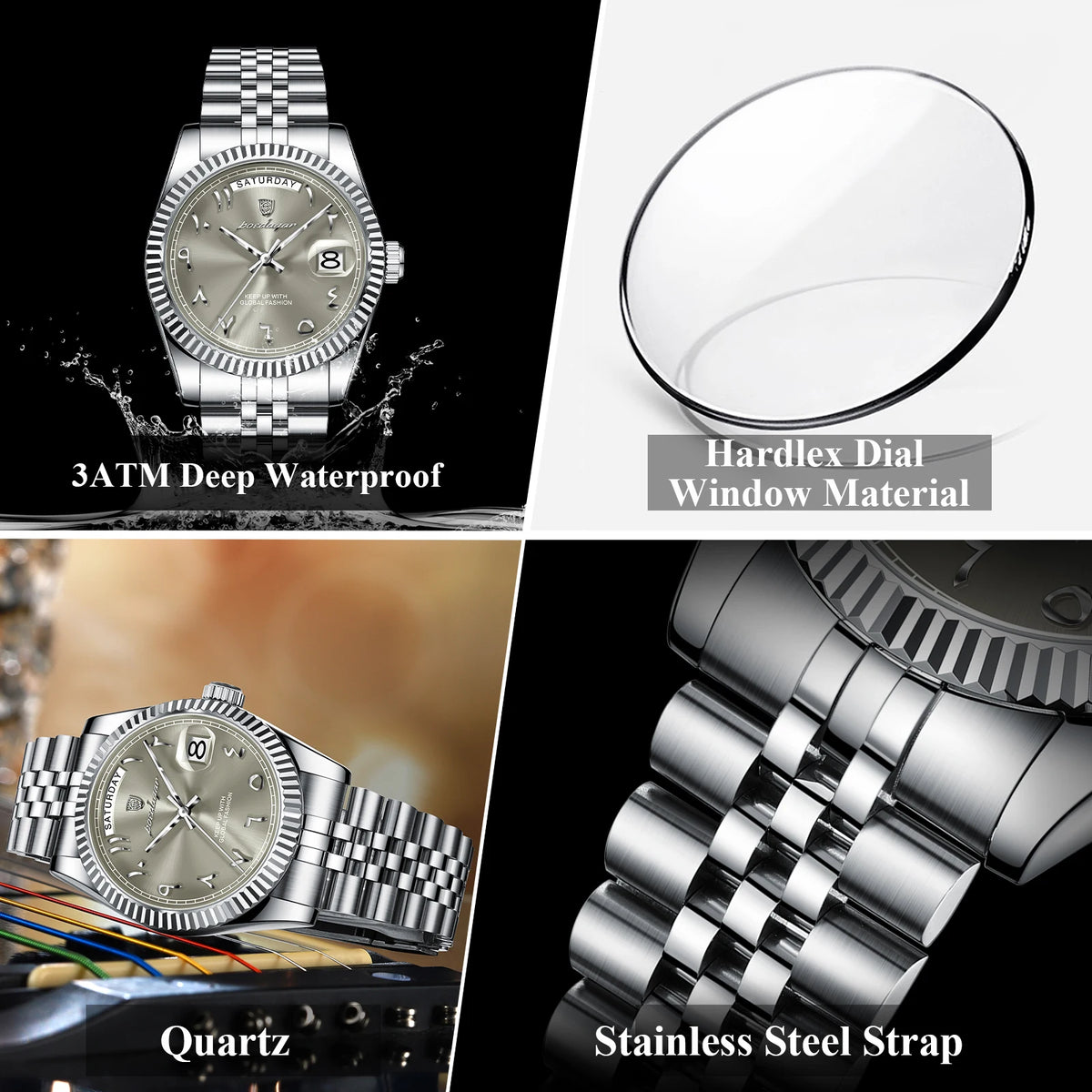Poedagar 845 Luxury Men's Watch Arabic Numeral Dial Stainless Steel Waterproof Business Elegant Quartz Wristwatch Montre