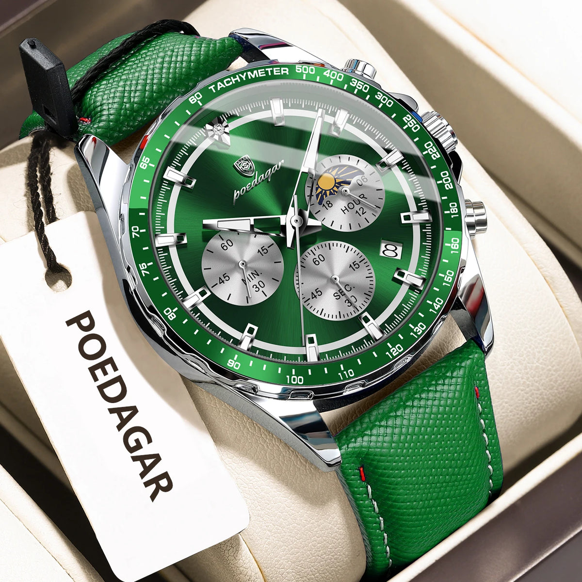 Poedagar 879 Men's Watch Luxury Genuine Leather Strap Chronograph Quartz Watches Montre Luminous Waterproof Sport Watch for Men