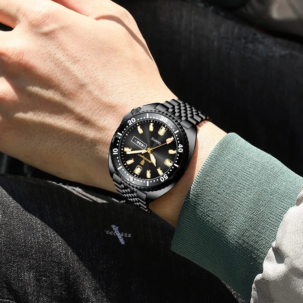 Poedagar 682 Luxury Men Watch Rotating Bezel Date Day Stainless Steel Quartz Wristwatch Business Sport Waterproof in Stock Reloj