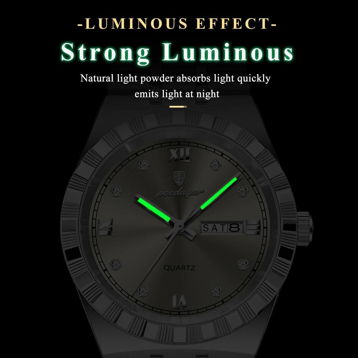 Poedagar 872 Luxury Men's Quartz Watches Business Week Date Waterproof Luminous Reloj Stainless Steel Casual Wristwatch for Men