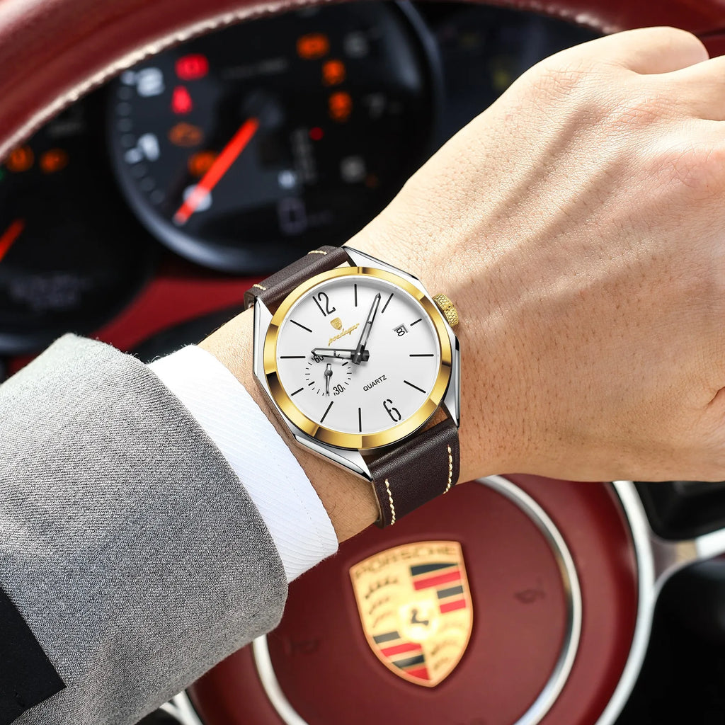 Poedagar 689 Luxury Casual Mens Quartz Watch Geometric Dial Waterproof Leather Strap Fashion Wristwatch Wholesale Factory Direct