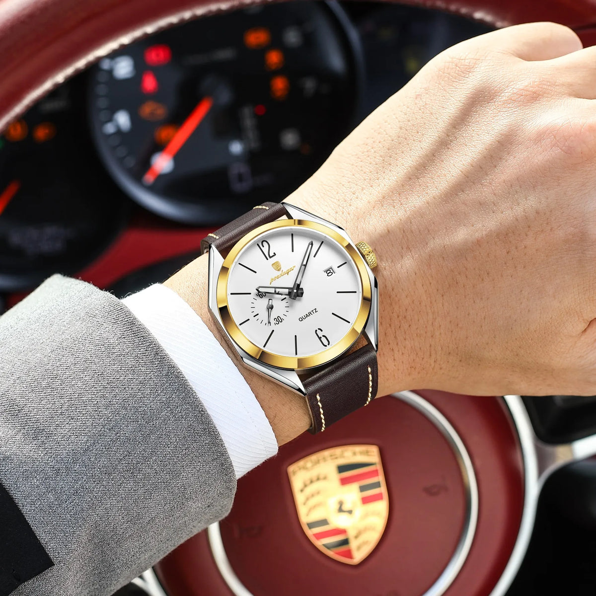 Poedagar 689 Luxury Casual Mens Quartz Watch Geometric Dial Waterproof Leather Strap Fashion Wristwatch Wholesale Factory Direct