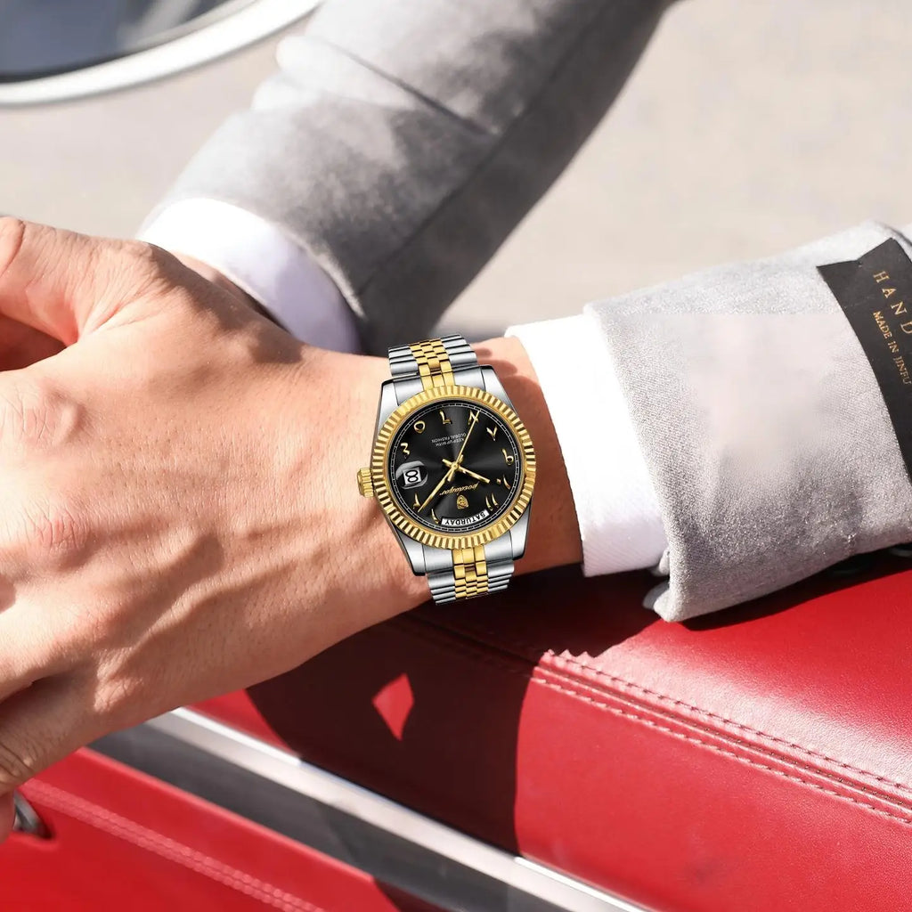 Poedagar 845 Arabic Dial Classic Design Men Watches Stainless Steel Band Waterproof Luxury Quartz Wristwatch Watch for Man