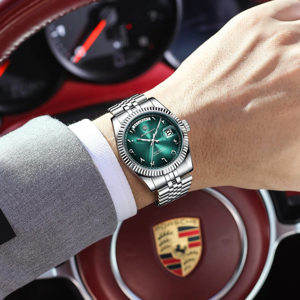 Poedagar 845 Arabic Case Stainless Steel Bracelet Waterproof Luxury Men Business Quartz Watches