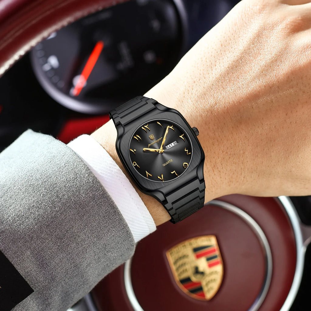 Poedagar 616 Luxury Men's Watch Classic Arabic Dial Quartz Watches Montre Waterproof Stainless Steel Business Wristwatch for Men