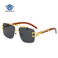 Wood Grain Leopard Head Frameless Sunglasses with UV400 Protection