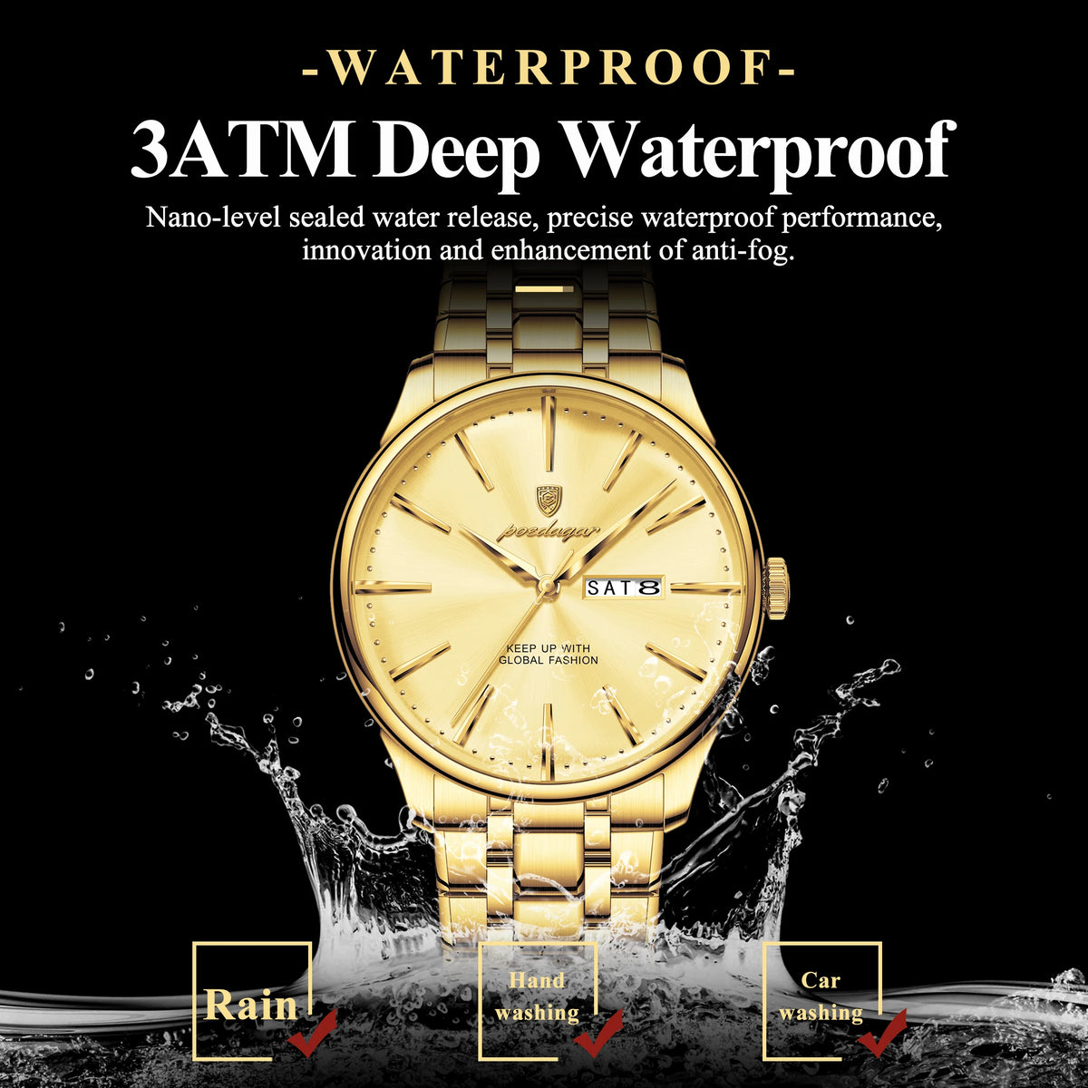 Poedagar 843 Luxury Men Watch Fully Gold Plated Factory Direct Business Waterproof Quartz Wristwatch Wholesale Montre Homme