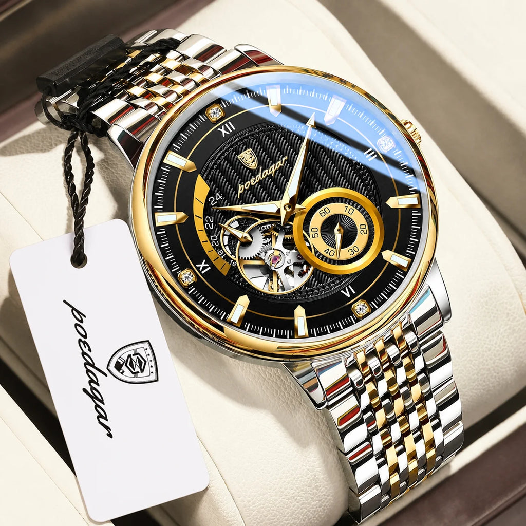 Poedagar 1416 Luxury Men Automatic Mechanical Watch Montre Homme Skeleton Stainless Steel Luminous Men Mechanical Watch for Men