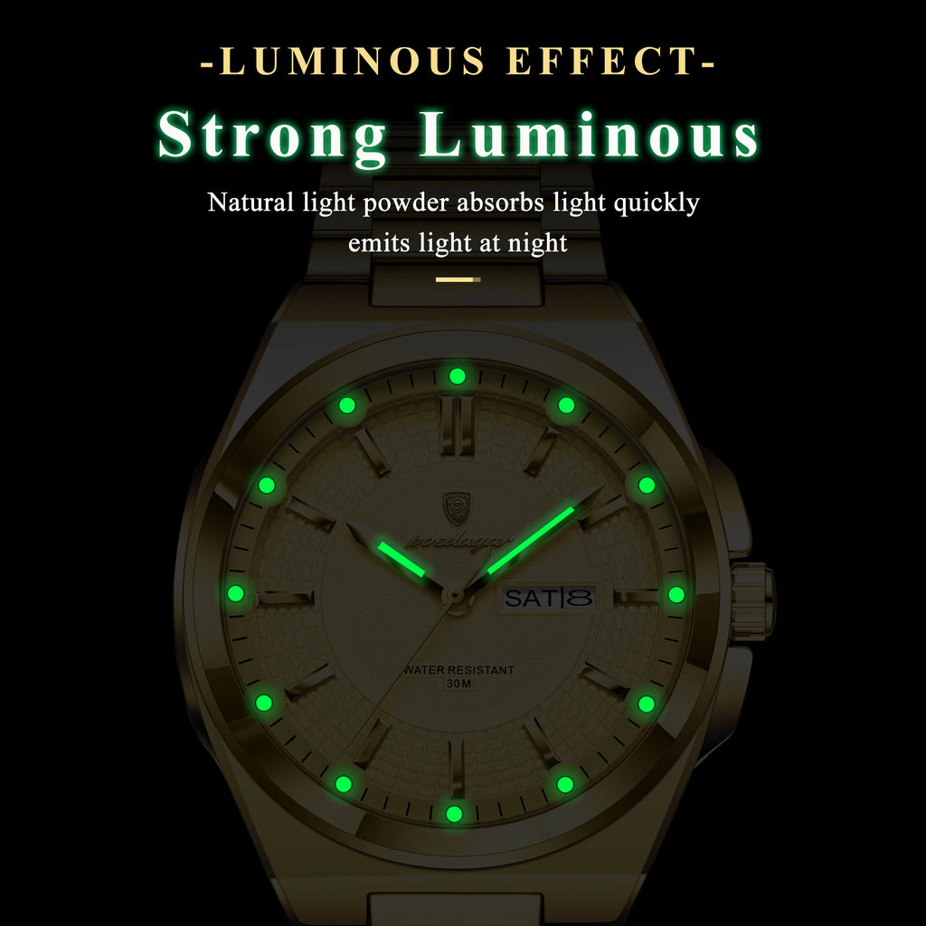 Poedagar 896 Luxury Mens Watch Full Gold Fashion Waterproof Luminous Stainless Steel Quartz Mens Gift Watch Montre Reloj Hombre