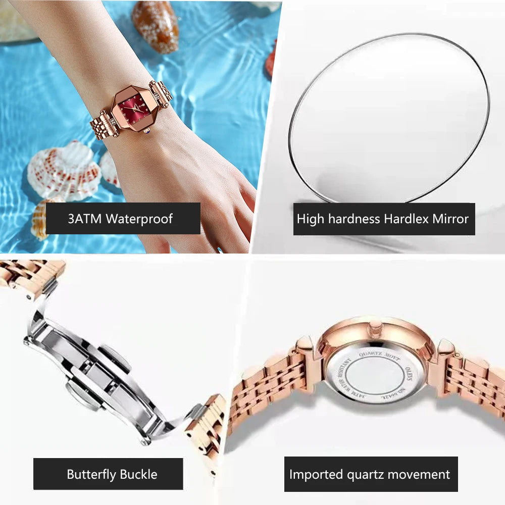 Poedagar Elegant Watches Women Wrist Diamond Quartz Watches Rose Gold Stainless Steel Ladies Watch Waterproof Factory Wholesale