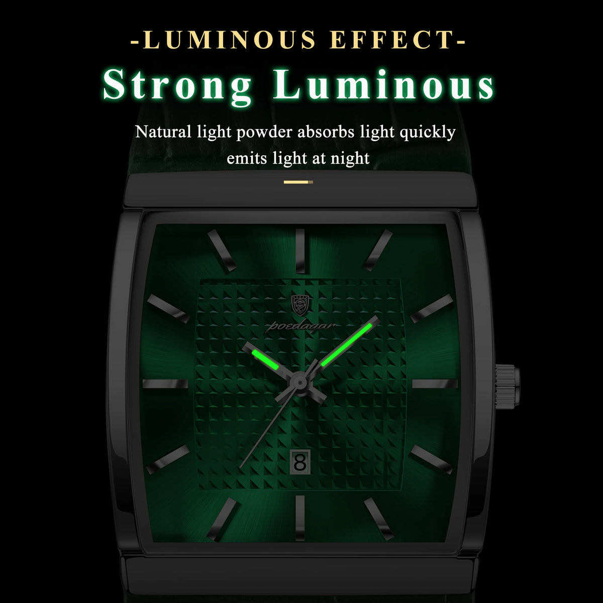 Poedagar 885 Luxury Mens Watch Leather Strap Green Dial Quartz Watches Business Waterproof Wristwatch for Men Factory Direct