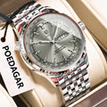Poedagar 673 Luxury Business Solid Stainless Steel Strap Quartz Watch Waterproof Luminous Double Calendar Watch for Men