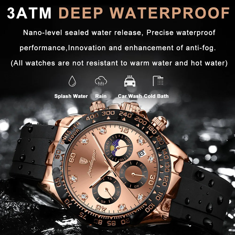 Poedagar 2023 Men Watch Silicone Belt Waterproof Luminous Date Watches Men Wrist Clock Chronograph Quartz Fashion Opp Bag Alloy