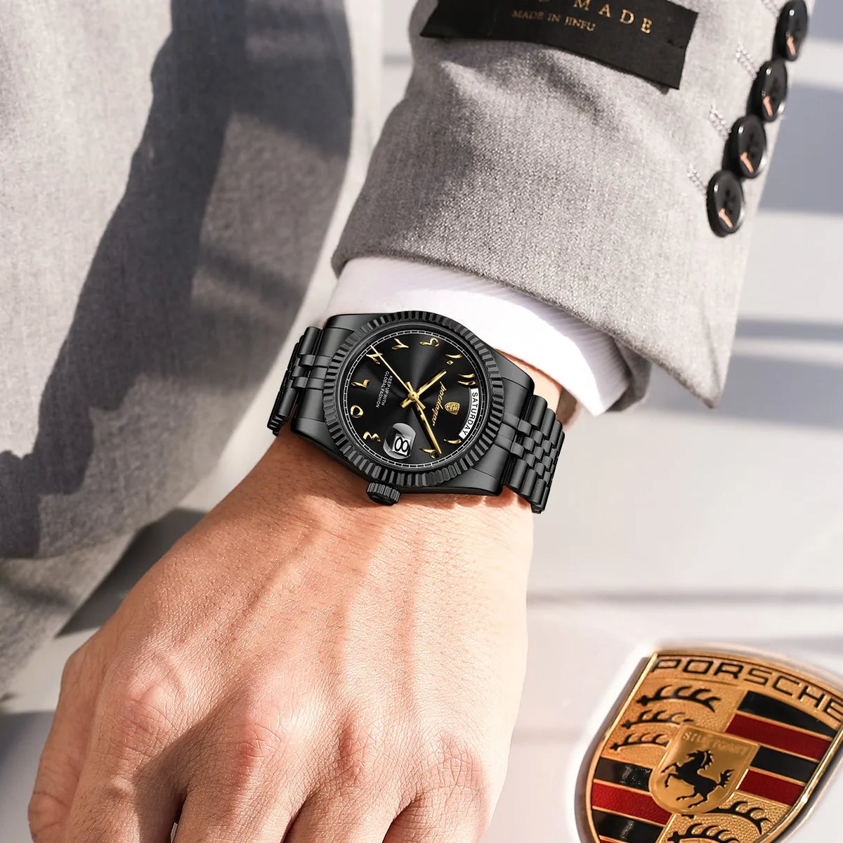 Poedagar 845 Luxury Business Men's Dress Watch with Elegant Arabic Numeral Dial Stainless Steel Waterproof Quartz Wristwatch