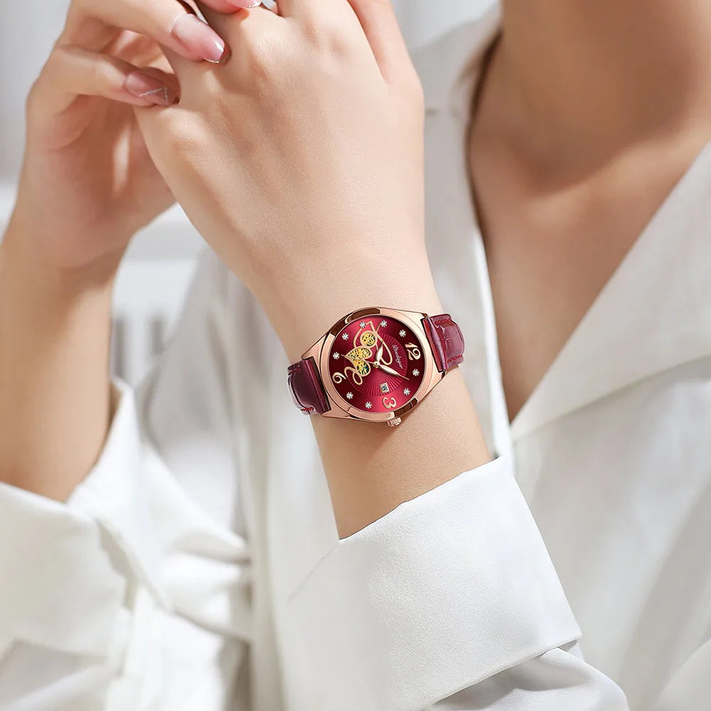 Poedagar Waterproof Luminous Ladies Watch Diamond Luxury Casual Quartz Watches Leather Watches Women Wrist Calendar Clock