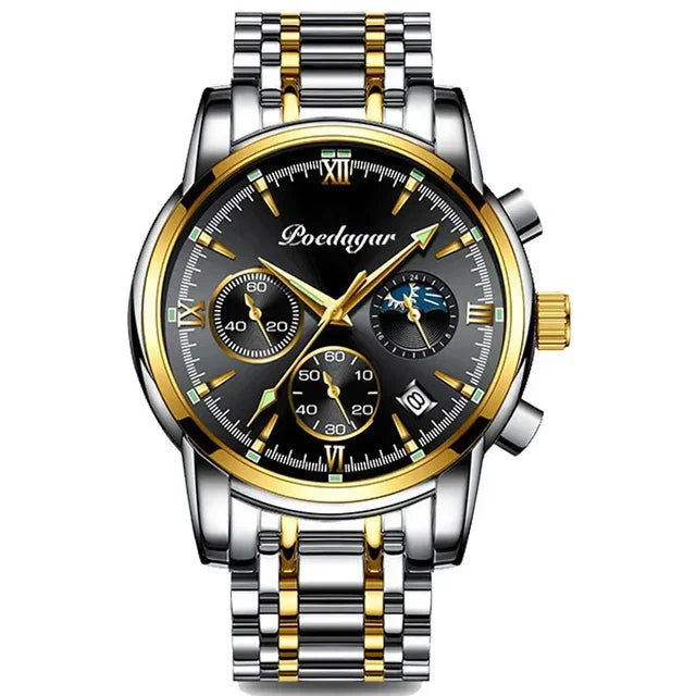 Poedaga Top High Quality Sport Watch for Men WaterproofStainless Steel Fashion Men Wrist Luminous Date Quartz Watches