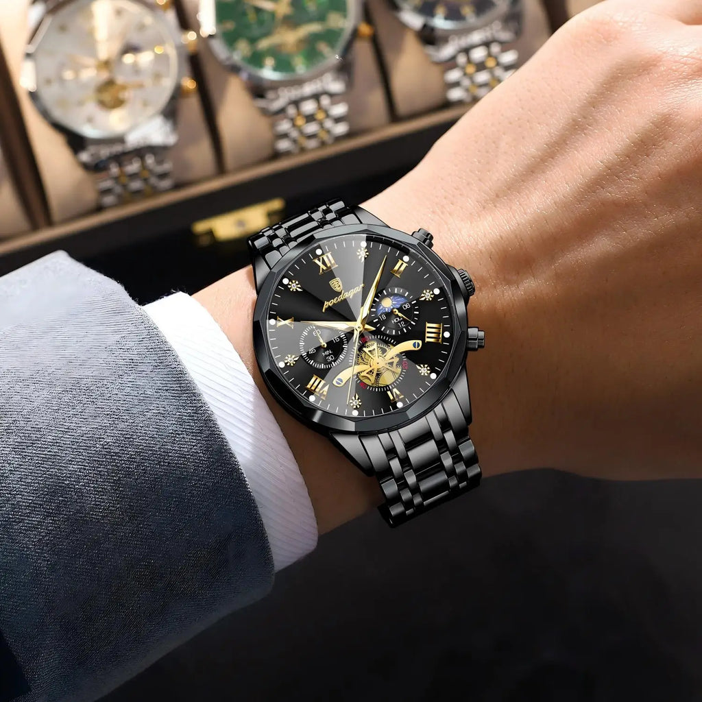 Poedagar 938 Chronograph Waterproof Luminous Luxury Stainless Steel Men's Quartz Watch