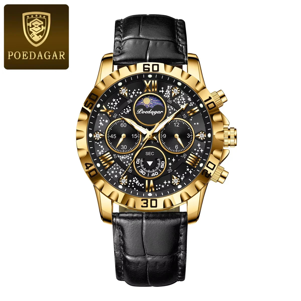 Poedagar 973 Luxury Mens Watch Leather Strap Waterproof Luminous Business Quartz Watches Chronograph Watch for Men Montre Homme