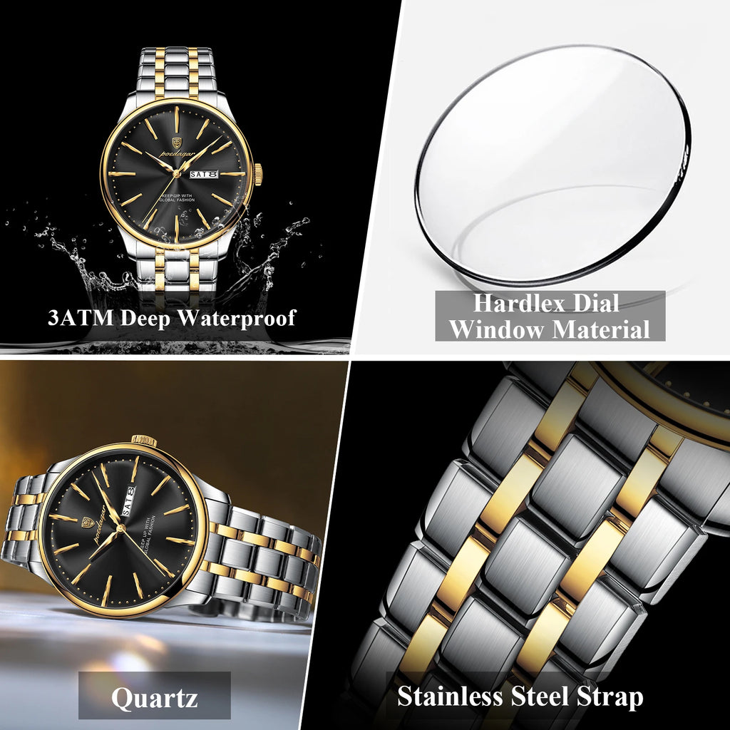 Poedagar 843 Business Casual Men Watch Multi-color Metal Sunray Dial Calendar Waterproof Luxury Quartz Wristwatch Factory Direct