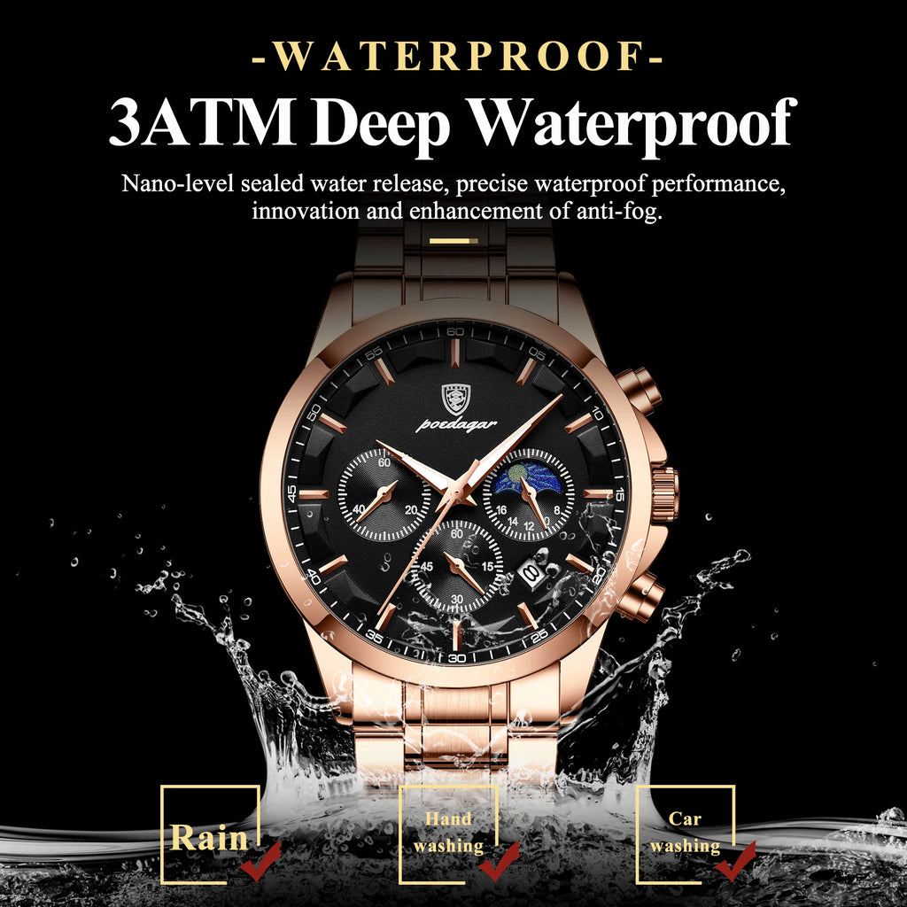 Poedagar 928 Luxury Men's Watch Wholesale Chronograph Stainless Steel Quartz Watch for Men Luminous Waterproof Montre Reloj
