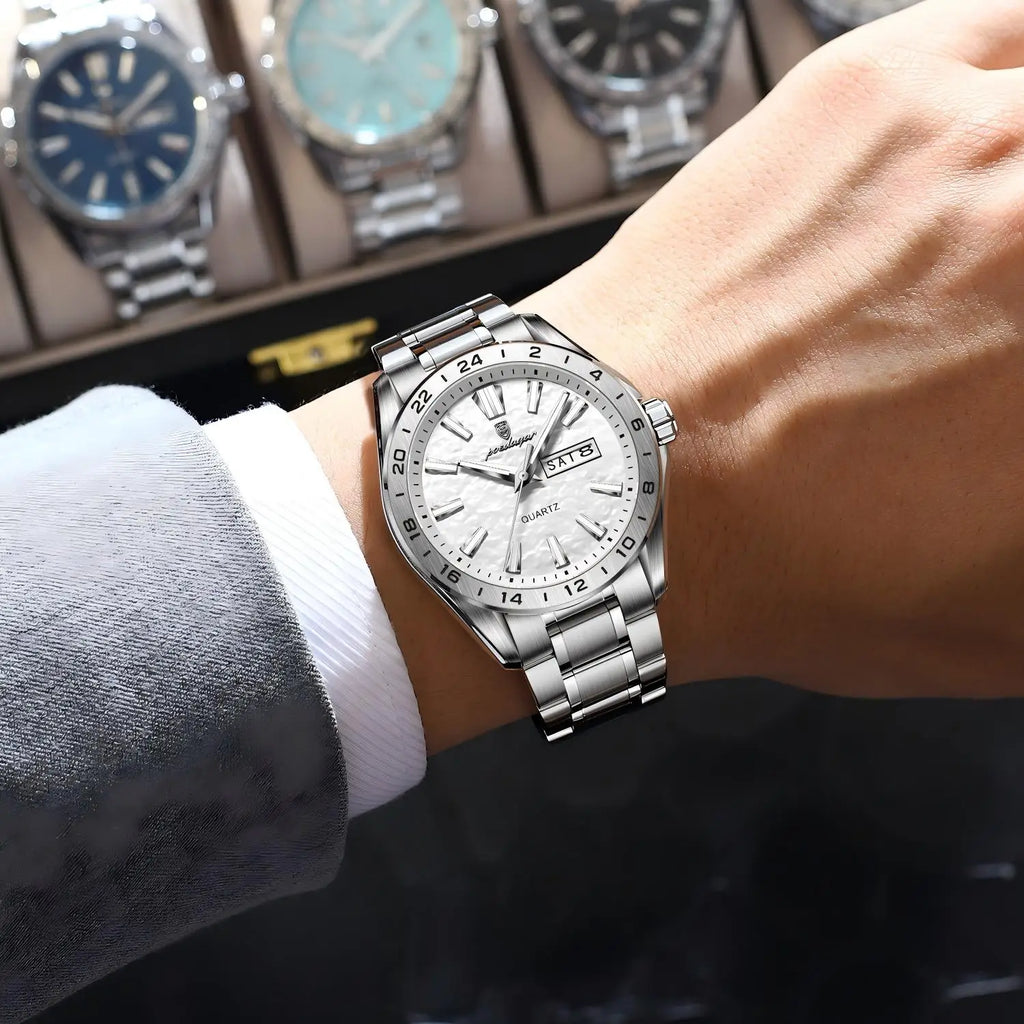 Poedagar 683 Men's Quartz Watch Business Stainless Steel Retro Dial Lightweight Calendar Waterproof Luminous Watch for Men