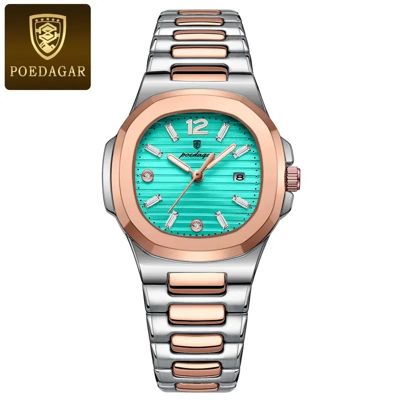 Poedagar Factory Wholesale Montre Female Square Stainless Steel Ladies Quartz Watches Waterproof Luminous Date Watch for Women