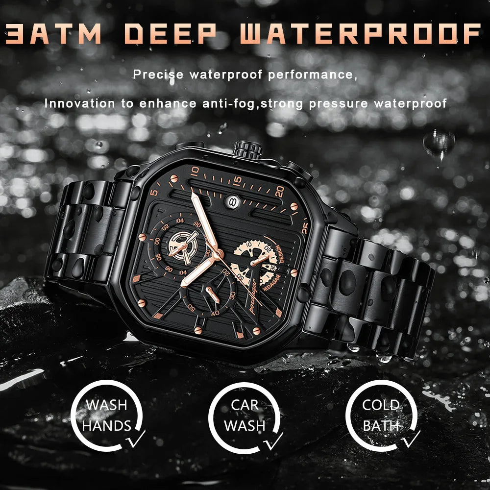 Poedagar Luxury Business Watches Men Wrist Stainless Stain Watch for Men Waterproof Luminous Calendar Quartz Watches