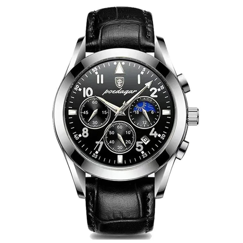 Poedagar Fashion Men Watch Waterproof Luminous Quartz Watches Calendar Stainless Stain Wrist Watch for Men