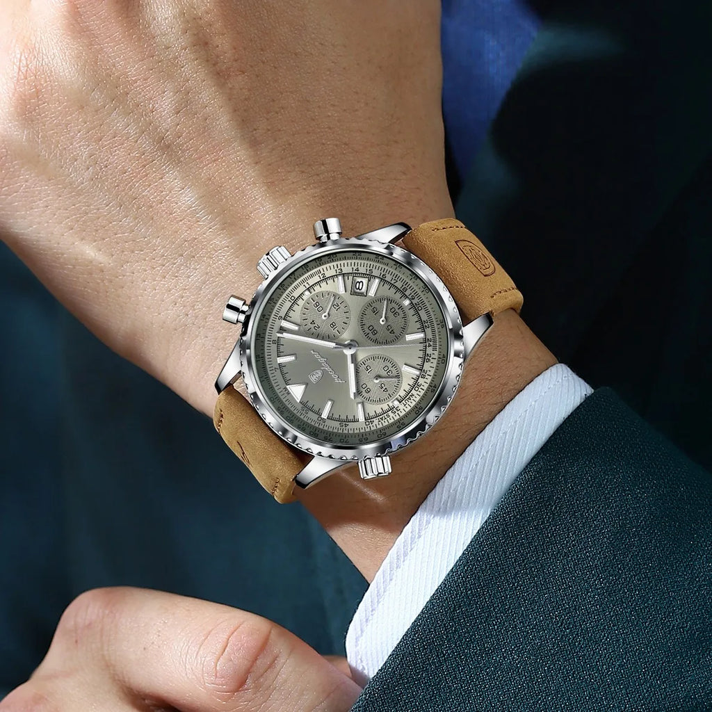 Poedagar 960 Luxury Mens Watch Fashion Luminous Leather Strap Quartz Watches Business Waterproof Chronograph Watch for Men Reloj