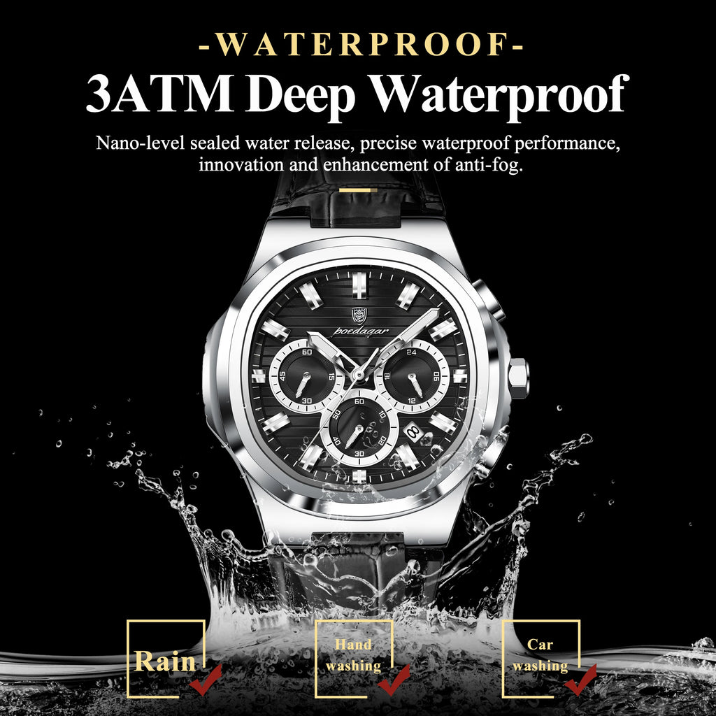 Poedagar 834 Luxury Mens Quartz Watch Waterproof Luminous Leather Strap Chronograph Relogio Masculino Wholesale Factory Direct