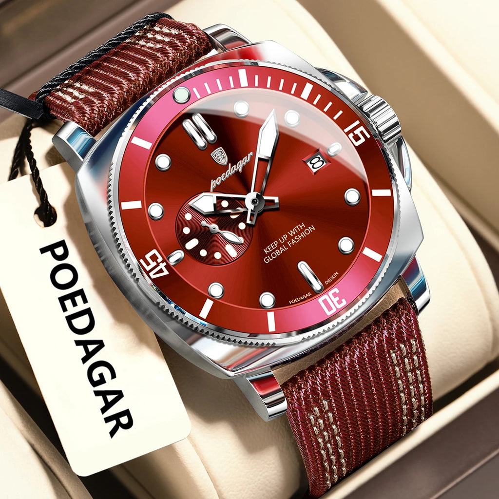 Poedagar 873 Quartz Watch Hardlex Dial Nylon Strap Luxury Business Men's Watch Date Luminous 3ATM Waterproof Watch for Men