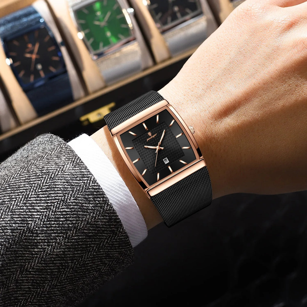 Poedagar 885 Luxury Men's Quartz Watches Stainless Steel Mesh Date Wristwatch Luminous Waterproof Watch for Men Montre Homme